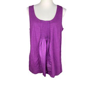 Chico's Cotton Purple 100% Cotton Pleated Scoop Neck Tank Size L NWT